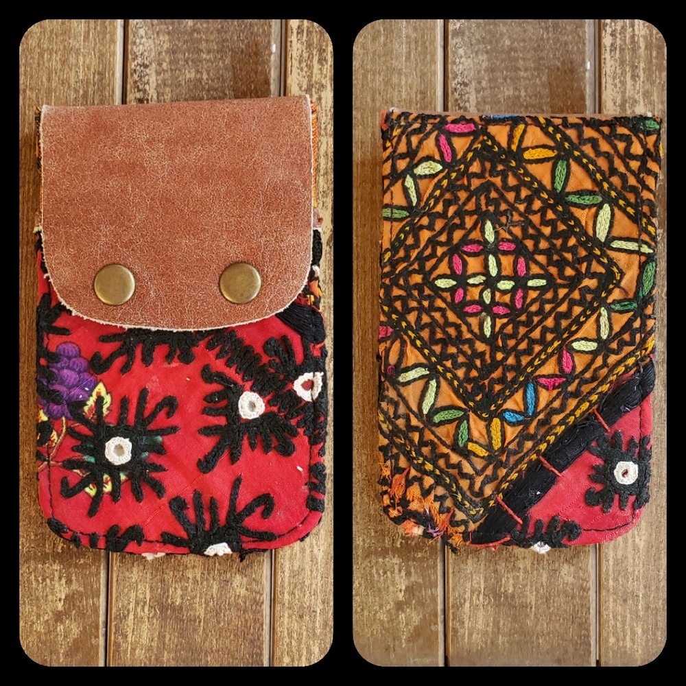 🍳🧠 Free People Boho Embroidered Repurposed vtg banjara hippie Wallet card case